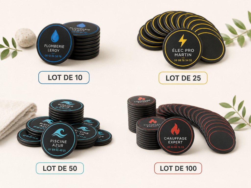 Lots de magnets personnalisés pour artisans : 10, 25, 50 et 100 magnets
