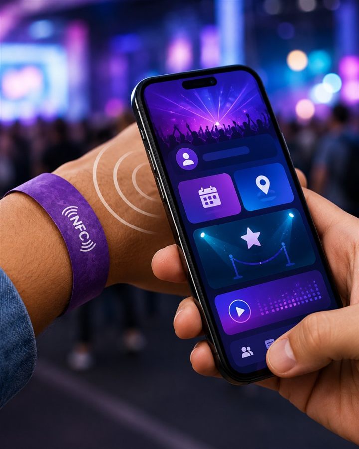 Bracelet NFC donnant accès au programme d'un événement depuis un smartphone