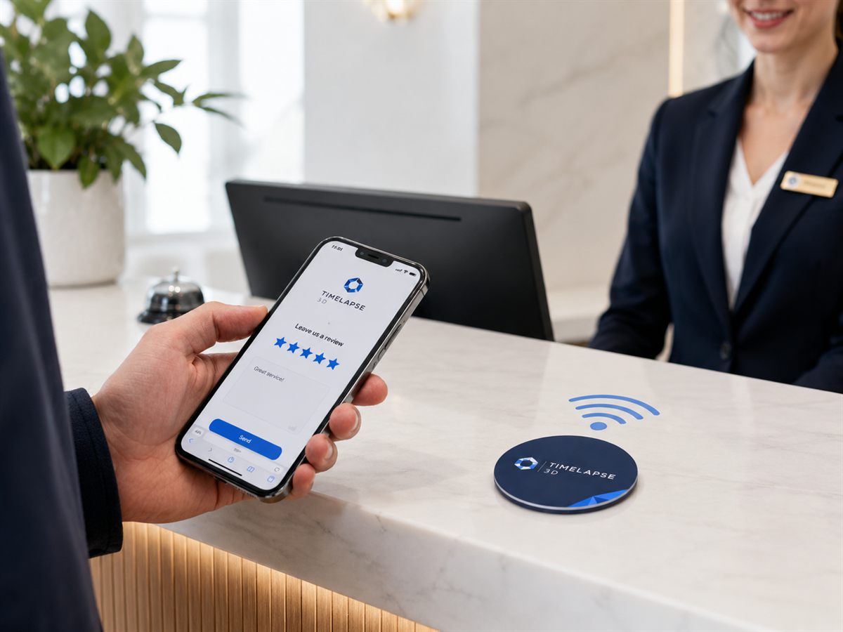 Magnet NFC scanné au comptoir pour un avis Google
