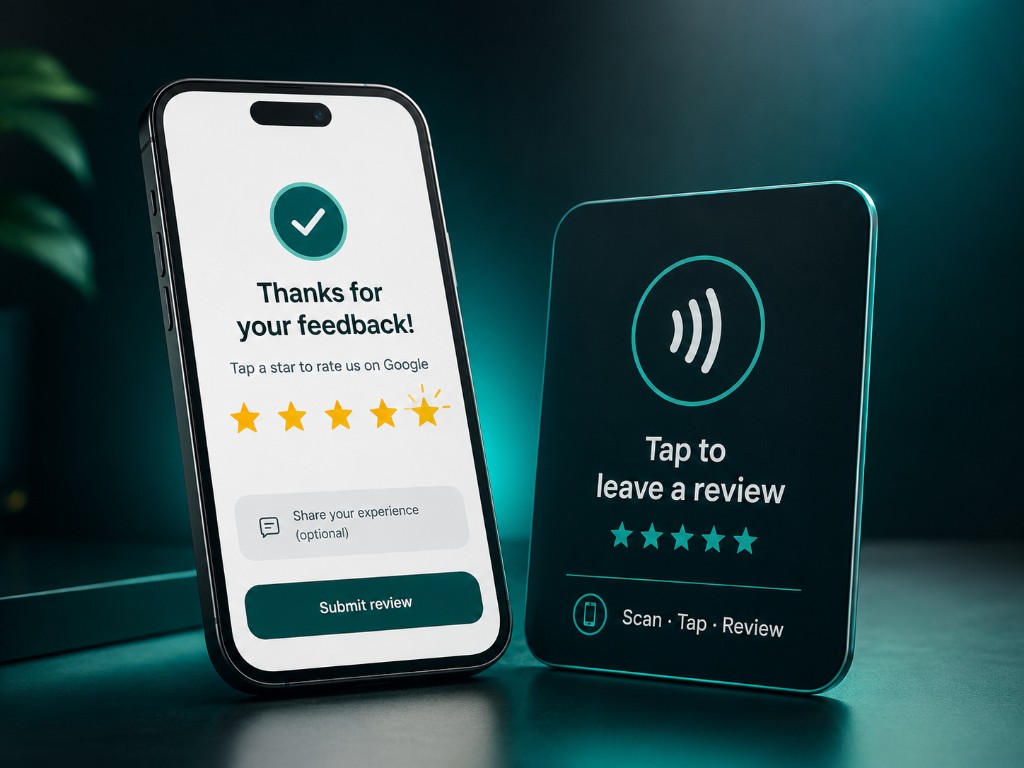 Plaque NFC Timelapse-3D pour avis Google, scan smartphone et 5 étoiles