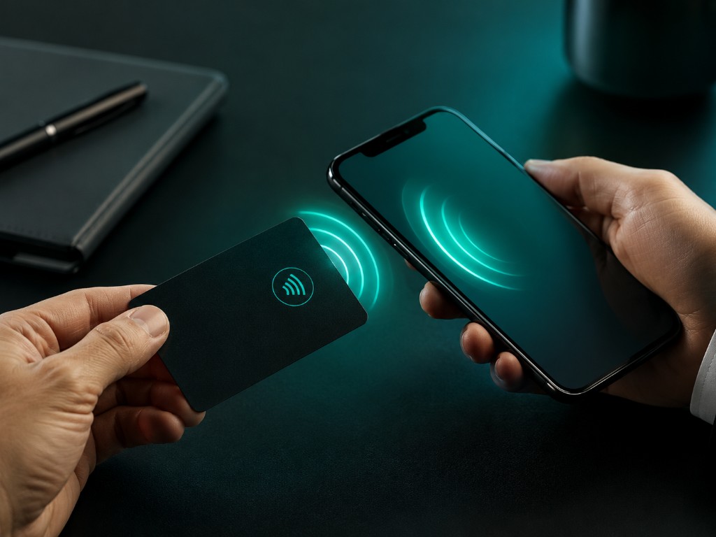 Carte de visite NFC Timelapse-3D échangée par contact entre deux smartphones