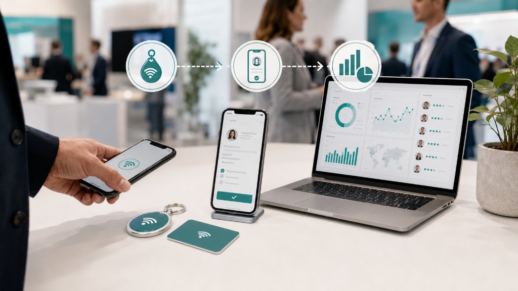 Parcours data Timelapse-3D : scan NFC, smartphone, dashboard analytics et profils prospects